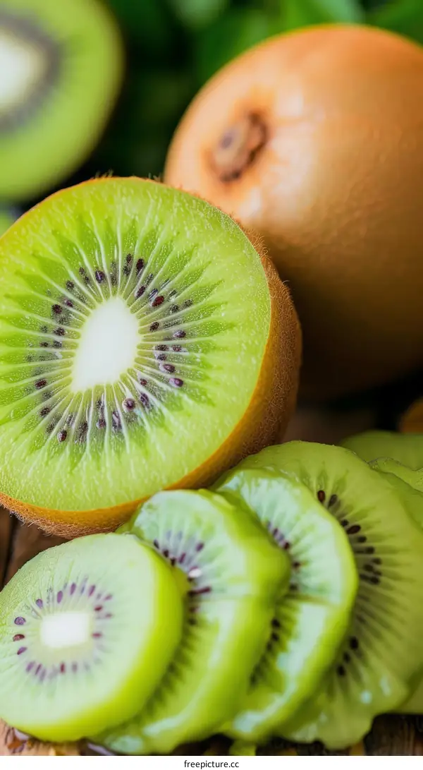 kiwi fruit on a wooden table