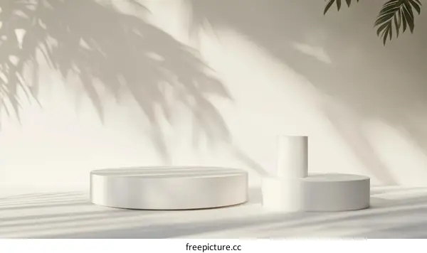 Minimalist White Product Display with Palm Shadow