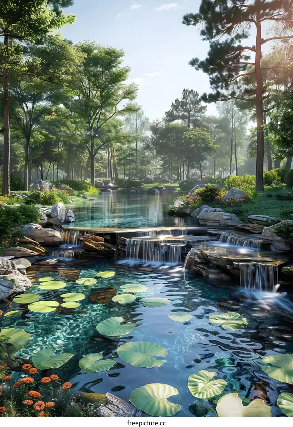 Waterfall Nestled Amidst Lush Greenery