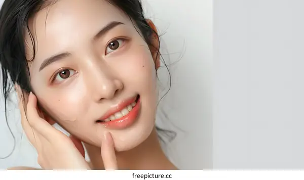 Beautiful Young Woman With Clean and Clear Skin Smiling