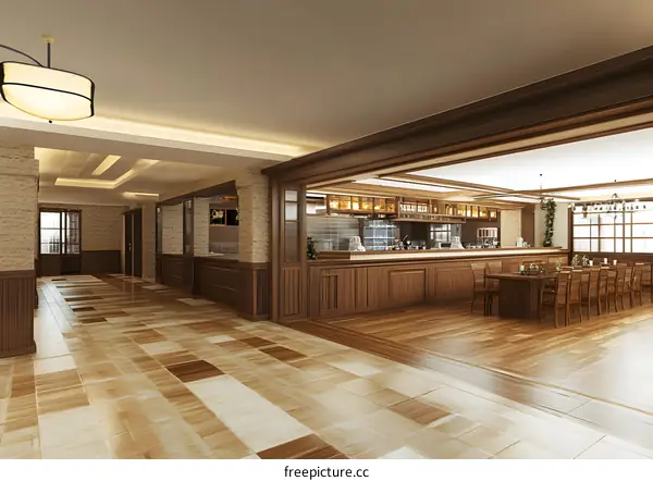 Interior Design of a Modern Restaurant with Wooden Accents