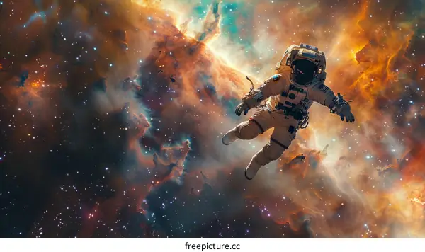 An astronaut in a spacesuit floating in the vastness of space
