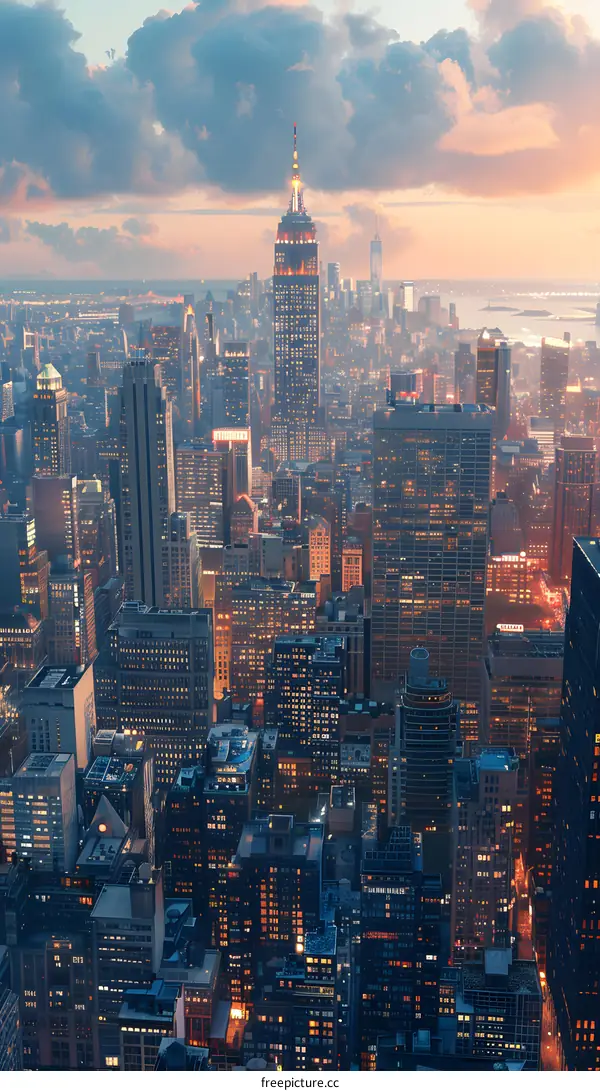 New York City skyline at sunset