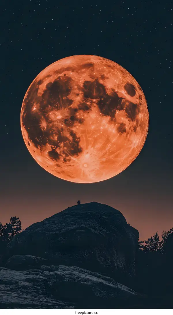 Full Orange Moon Over Rocky Mountain Peak