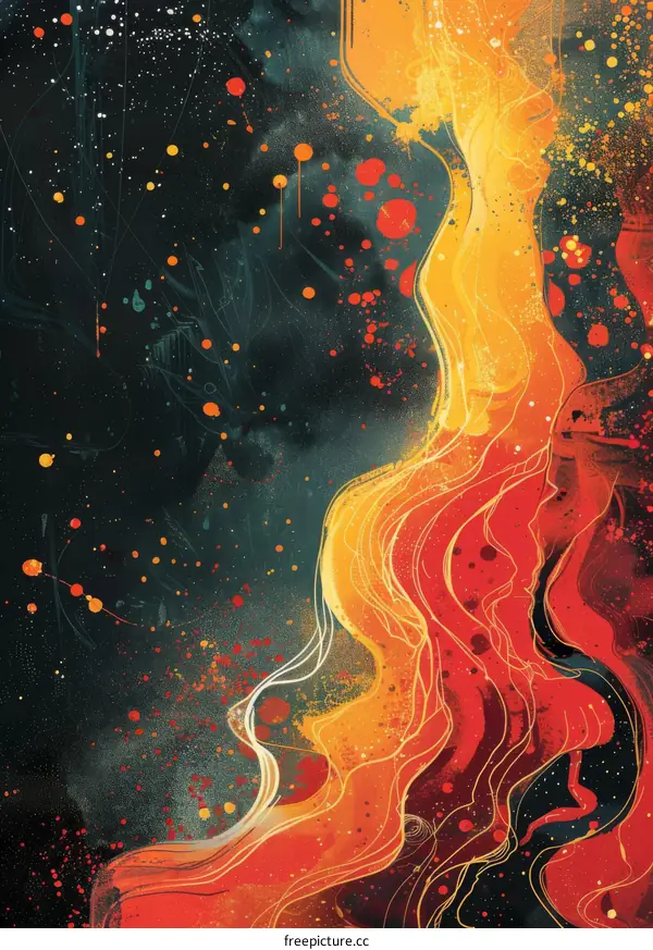 Molten Lava Flowing Over a Rocky Surface