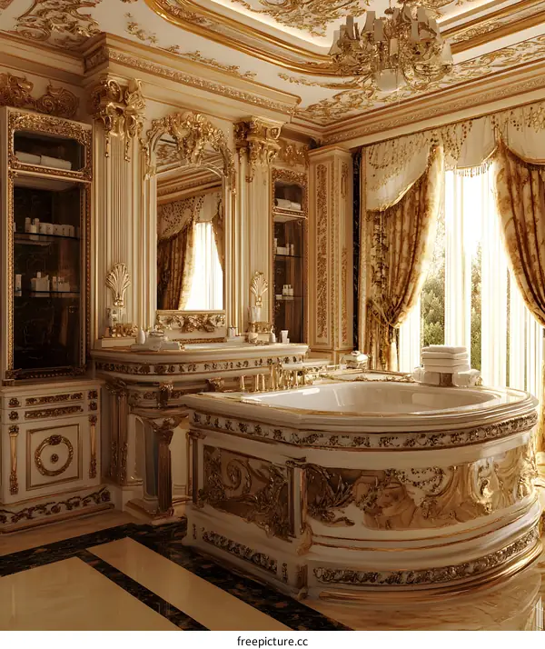Luxury Bathroom Design with Gold Accents and Elegant Decor