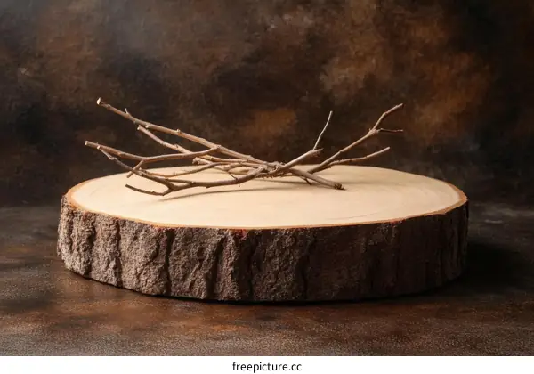 Wooden Slice Displaying Dry Branches