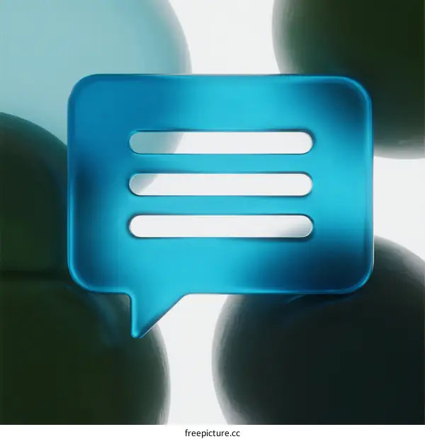 Blue 3D Speech Bubble with Three Horizontal Lines on Background
