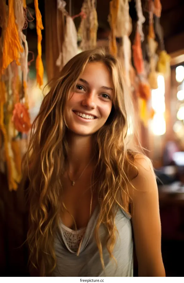 Portrait of a smiling young woman with long blond hair