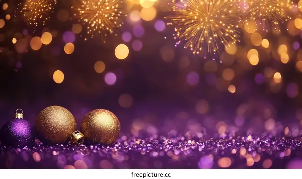 Sparkling Christmas Ornament Background with Fireworks