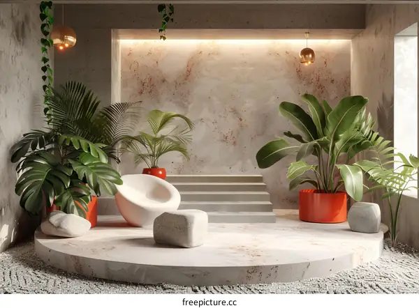 Modern Minimalist Interior Design with Tropical Plants