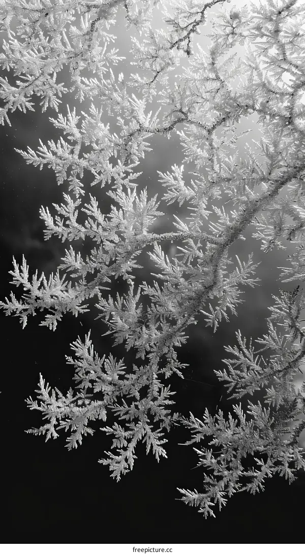 Black and white photo of frost on a window