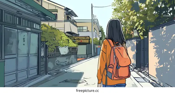 Girl Walking Down a Japanese Alleyway
