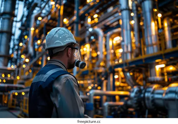 Oil Refinery Worker Monitoring Processing Units