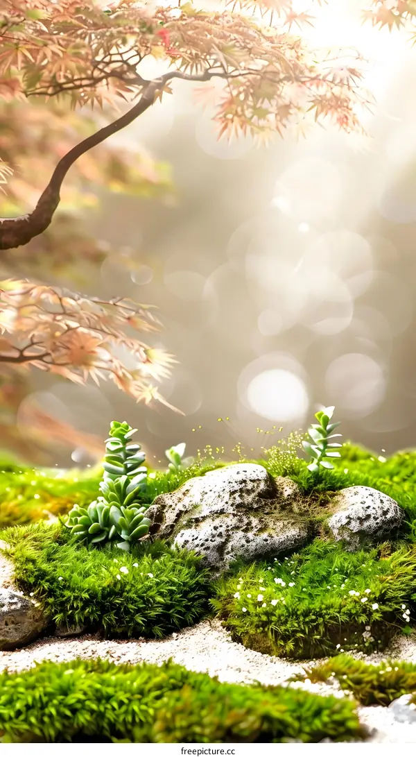 Green Moss and Stone in a Japanese Garden