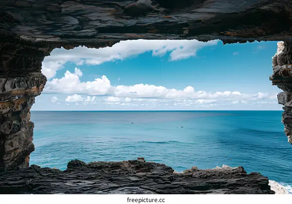 Ocean View Through a Cave Opening
