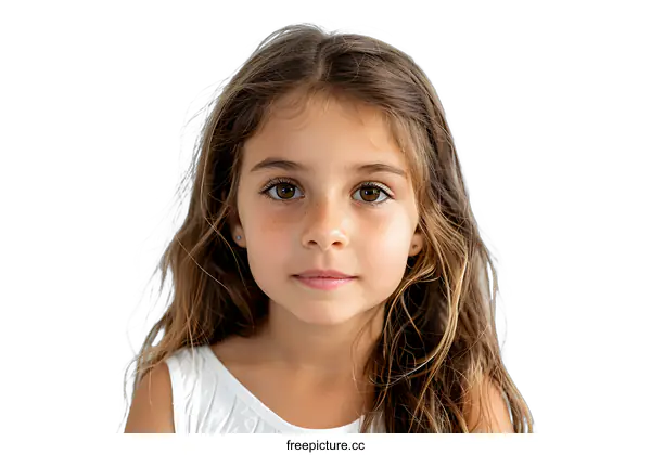 [Transparent Background PNG]Portrait of a young girl with brown hair and brown eyes