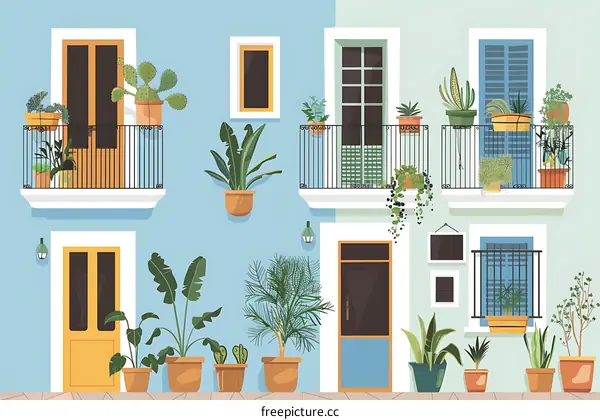Colorful Mediterranean Balcony Facade