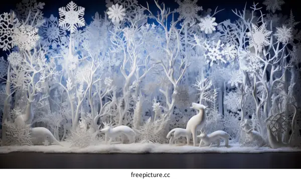 A Peaceful Winter Wonderland with Foxes and Deer