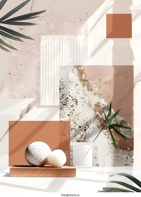 Abstract Minimalist Design with Stones and Leaves