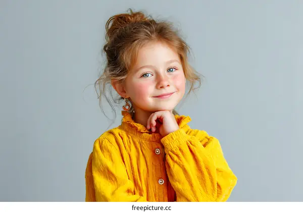 Portrait of a Smiling Little Girl in a Yellow Dress