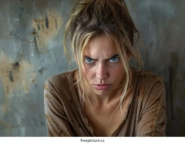 Angry Woman Closeup Portrait