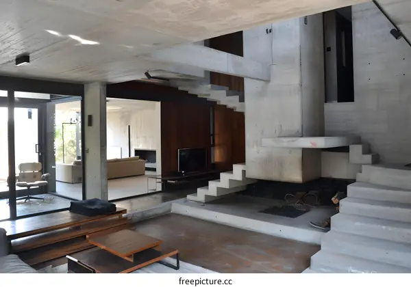 Modern Concrete House Interior Design with Stairs