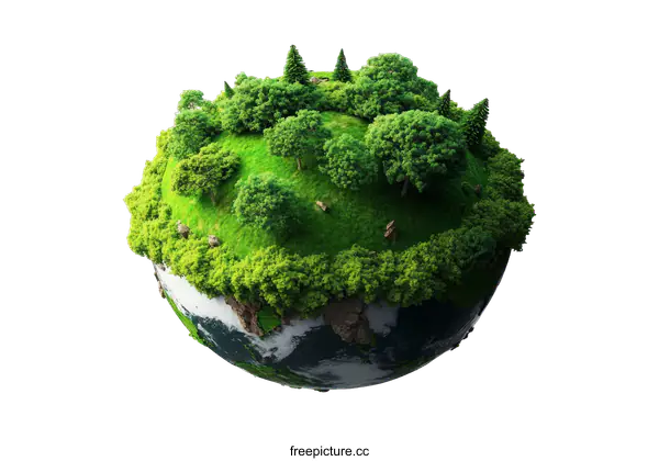 [Transparent Background PNG]Green Earth Illustration with Lush Trees