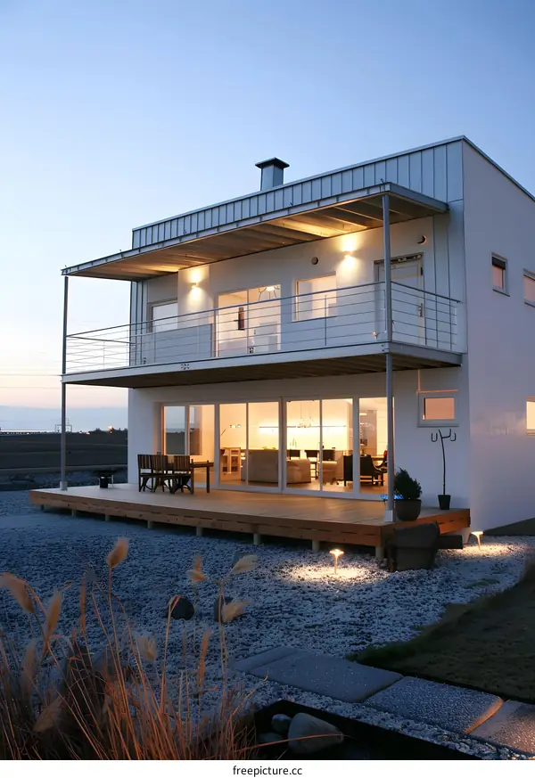 Modern White House with Balcony and Deck