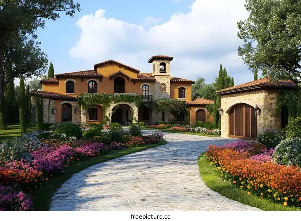 Luxury Italian Villa with Lush Landscaping