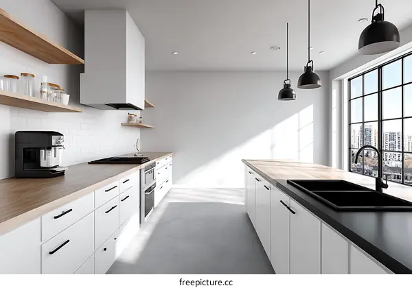 Modern Minimalist Kitchen Design with Large Windows