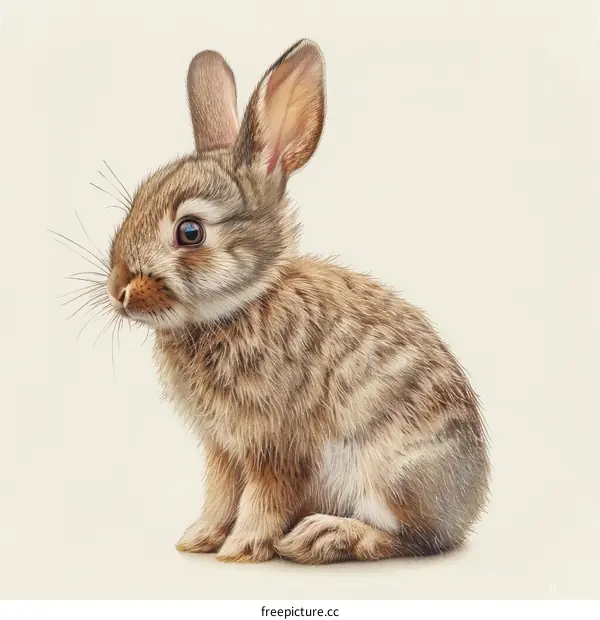 A cute bunny sits on a white background