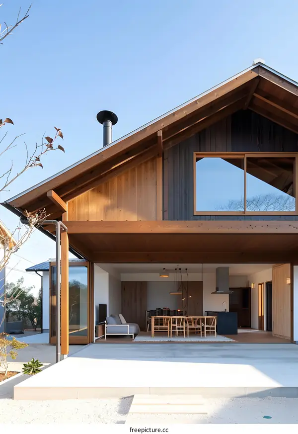 Modern Japanese Home with Wooden Exterior and Open Living Space