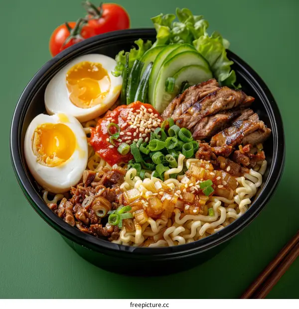 Beef Noodle Soup with Vegetables and Egg