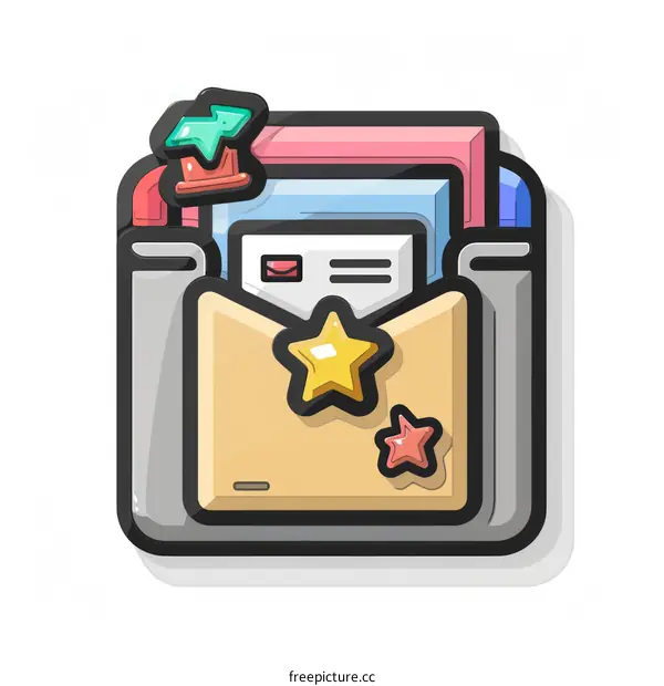 A cartoon illustration of an open mailbox with a star on the front