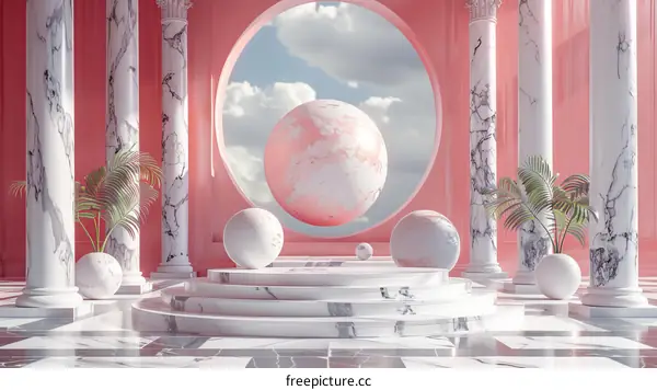 Pink Marble Architectural Interior Illustration