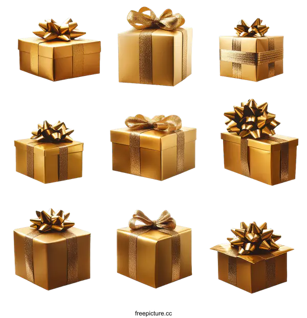 [Transparent Background PNG]Golden Gift Boxes Collection