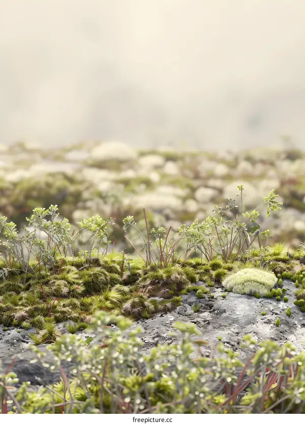 Close Up of Green Moss and Plants on a Rock