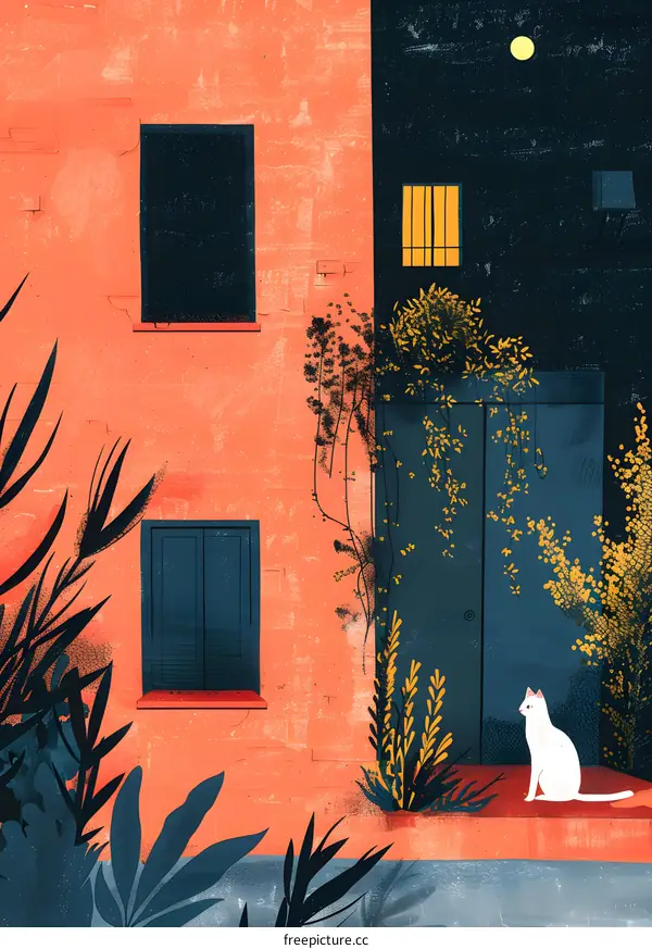 A cat sitting in front of a door