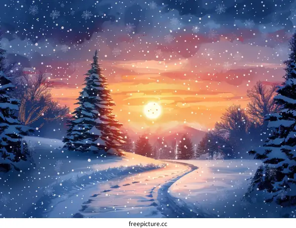 Picturesque Snowy Mountain Road