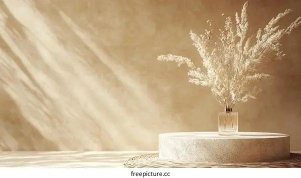 Beige Minimalist Still Life with Dried Flowers