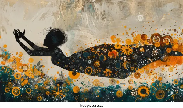 A woman swimming in a sea of flowers