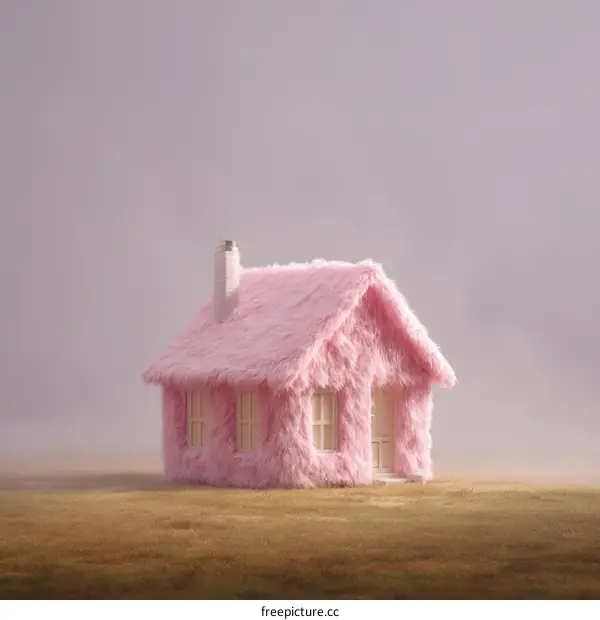 Pink Fluffy House in a Misty Field