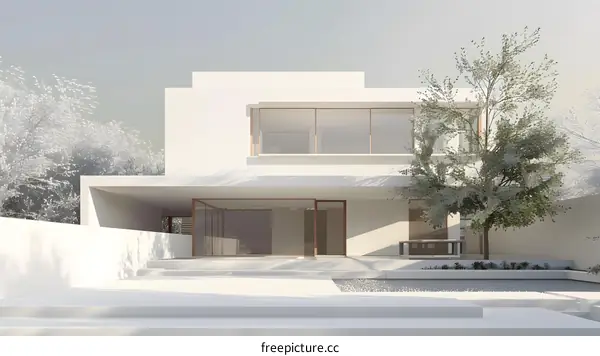 Minimalist Modern House with White Walls and Glass Windows