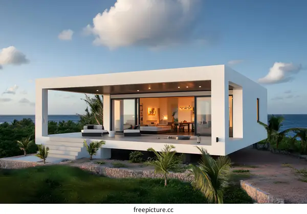 Modern White House with Ocean View and Palm Trees