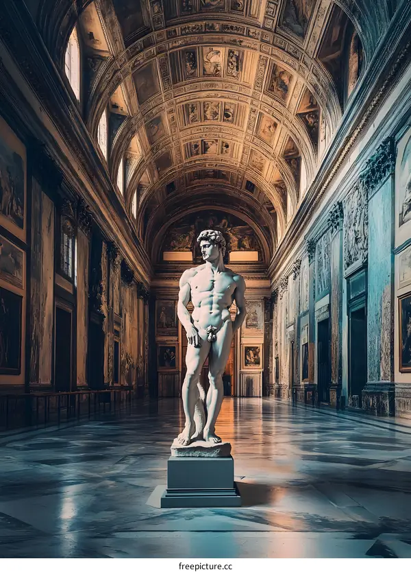 The Statue of David in a Grand Hallway