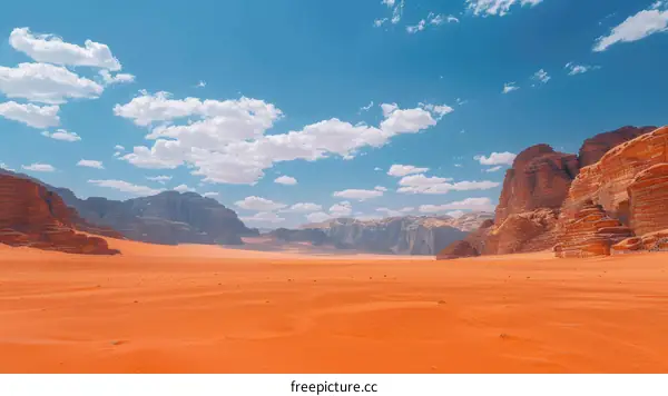 Red Sand Dunes Under a Blue Sky with White Clouds