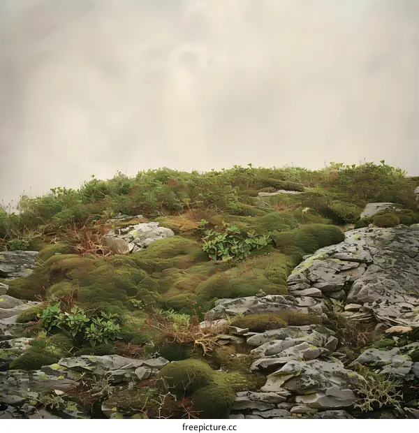 Green Mossy Rocks in a Mountain Landscape