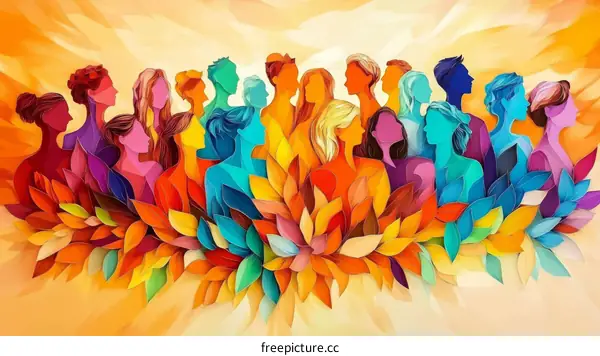 Colorful Silhouette People Illustration with Leaves