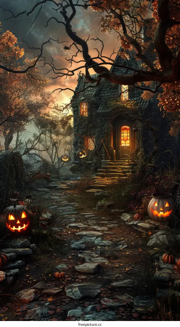 Spooky Halloween House Illustration